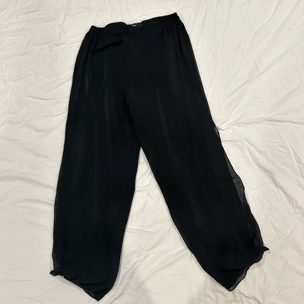 Simply silk women’s silk lounge formal black flowy pants with knots at bottom L